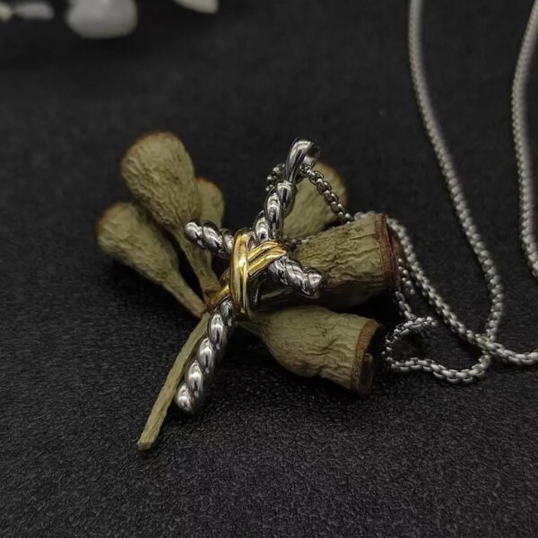 X Cross Pendant Sterling Silver with 18K Yellow Gold