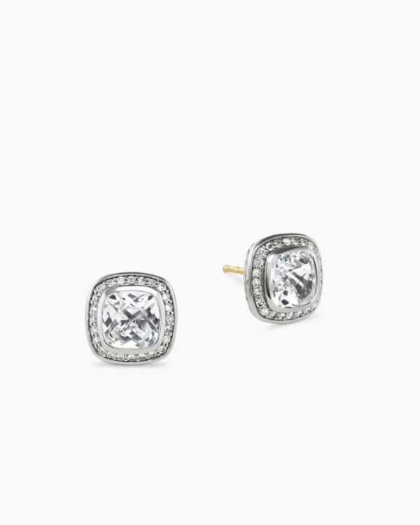 Albion&reg; Stud Earrings Sterling Silver with White Topaz and Diamonds, 7mm