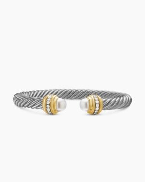 Classic Cablespira&reg; Bracelet 18K Yellow Gold with Pearls and Diamonds, 7mm