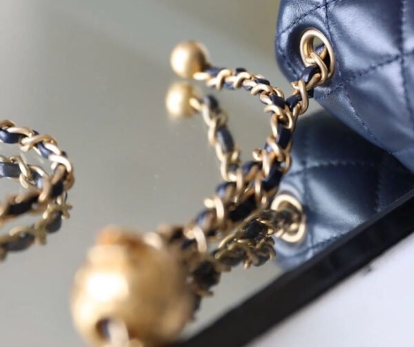 Chanel Mini Flap Bag With CC Ball On Strap Navy Blue For Women, Women&rsquo;s Handbags, Shoulder And Crossbody Bags 6.7in/17cm AS1786