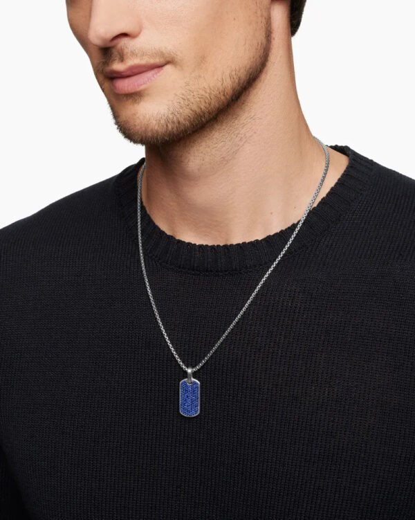 94F3985D-F1AC-D537-E4FB-E363352890F3.jpg Chevron Tag Sterling Silver with Sapphires, 27mm