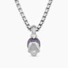 Skull Amulet Full Pav&eacute; Purple Sapphires and 18K White Gold, 14mm