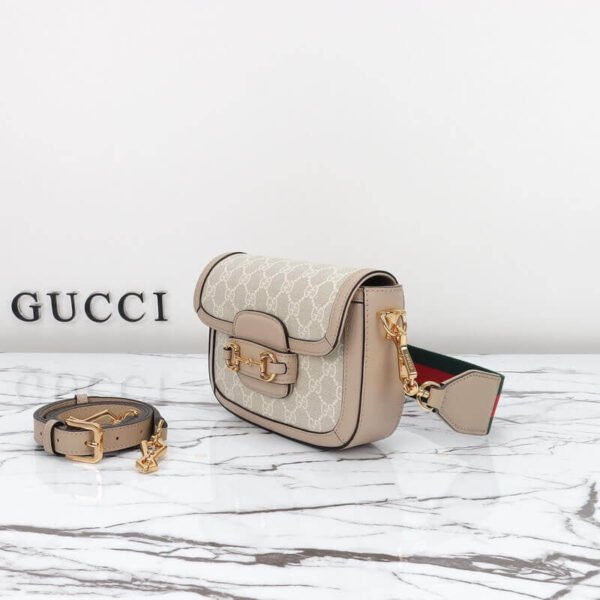 Gucci Horsebit 1955 Canvas Mini Shoulder Bag White Beige