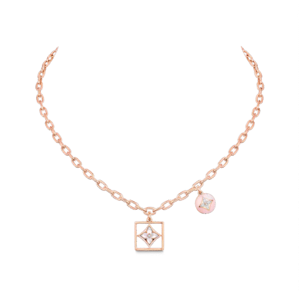 B Blossom Necklace, Pink Gold, White Gold, Pink Opal, White Mother-Of-Pearl And Diamonds