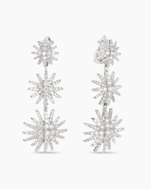 Starburst Triple Drop Earrings 18K White Gold with Diamonds, 51mm