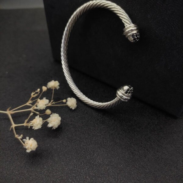 Classic Cable Bracelet Silver and  Half Diamonds 5 MM