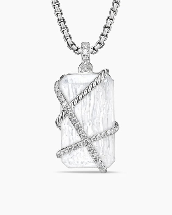 Cable Wrap Amulet Sterling Silver with Crystal and Diamonds, 32mm
