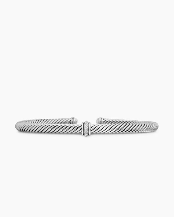 96EEC692-A21C-4508-48DD-B88733A72528.jpg Classic Cable Station Bracelet Sterling Silver with Diamonds, 4mm