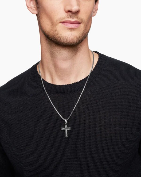 Chevron Cross Pendant Sterling Silver with Black Diamonds