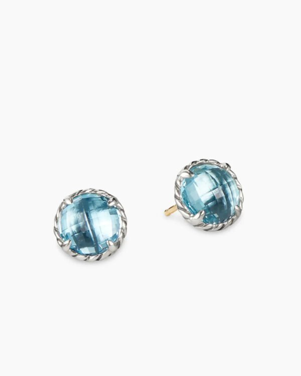 Petite Chatelaine&reg; Stud Earrings Sterling Silver with Blue Topaz, 8mm