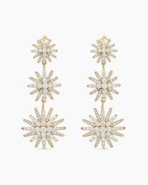 Starburst Triple Drop Earrings 18K Yellow Gold with Diamonds, 51mm
