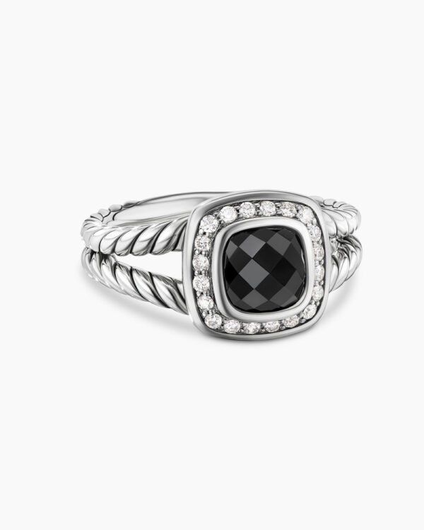 Petite Albion Ring Sterling Silver with Black Onyx and Diamonds, 7mm