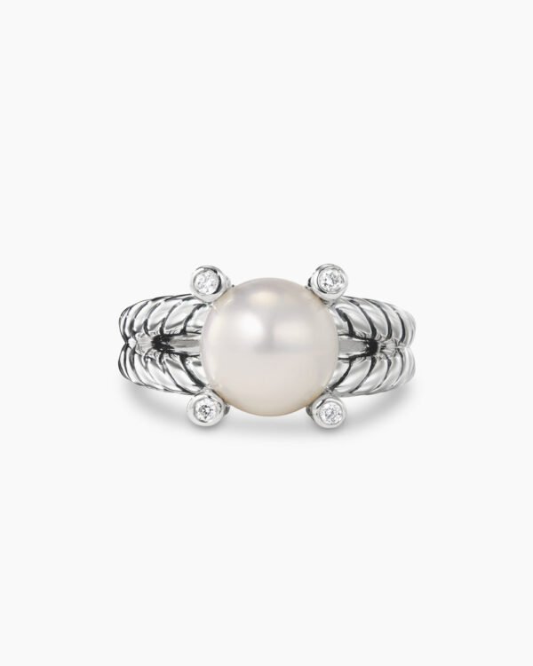 Cable Collectibles Pearl Ring Sterling Silver with Pearl and Diamonds, 11mm