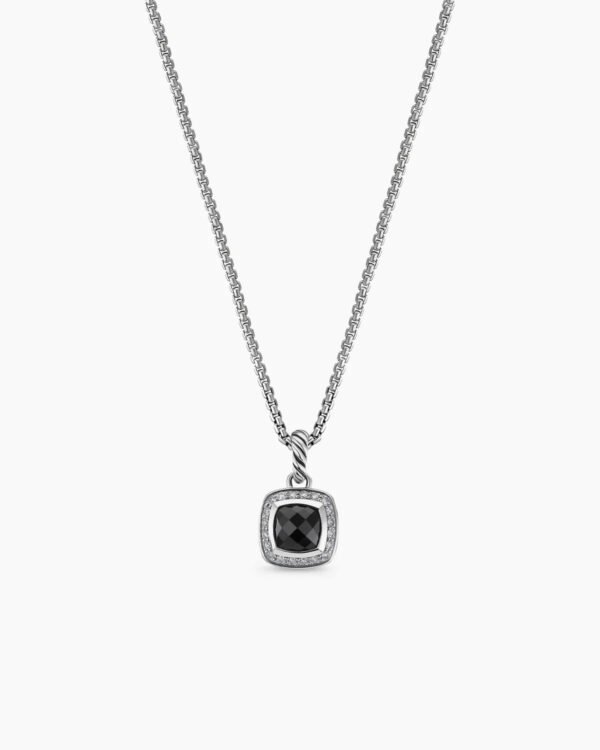 Petite Albion Pendant Necklace Sterling Silver with Black Onyx and Diamonds, 7mm