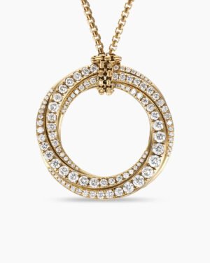 Pave Crossover Pendant Necklace 18K Yellow Gold with Diamonds, 30mm