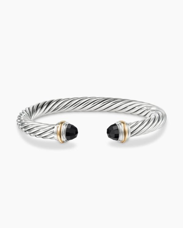 9BB4EE92-815F-465D-A142-577579C07E79.jpg Classic Cable Bracelet Sterling Silver with 14K Yellow Gold and Black Onyx, 7mm
