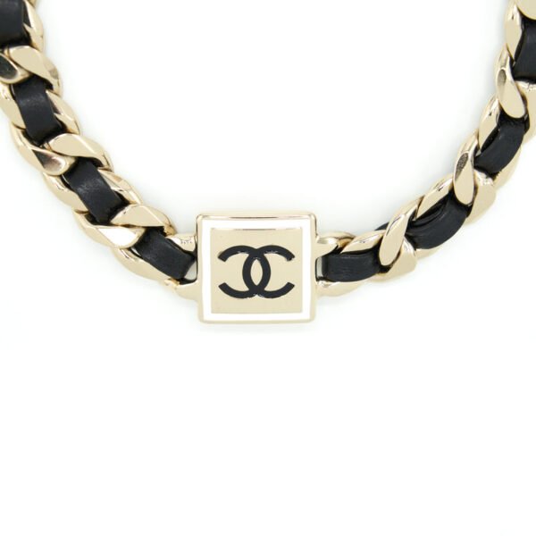 9C49D73B-CFC0-8141-9FC3-E22B51CD6F0E.jpg SQUARE CC LEATHER CHAIN CHOKER BLACK AND LIGHT GOLD TONE