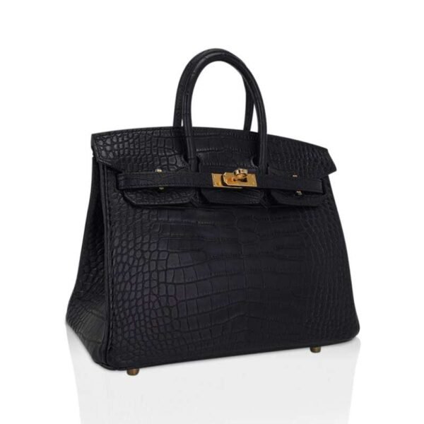Birkin 25 Bag Black Matte Alligator with Gold Hardware