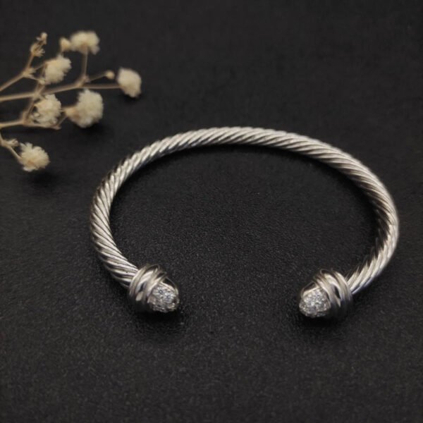 Classic Cable Bracelet Silver and  Half Diamonds 5 MM