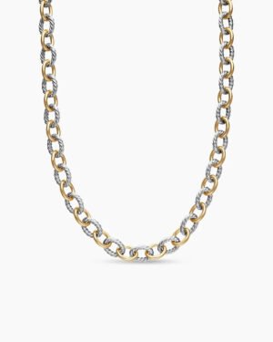 Oval Link Chain Necklace Sterling Silver with 18K Yellow Gold, 16mm