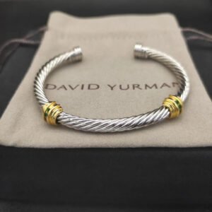 David Yurman 5mm 18k Gold and Sterling Silver Diamond Station Cable Bracelet