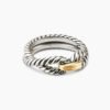 Cable Loop Band Ring Sterling Silver with 18K Yellow Gold, 7mm