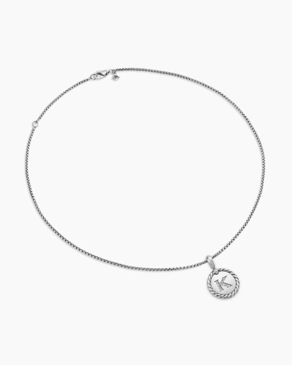 Initial Charm Necklace Sterling Silver with Diamond K