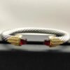 7mm Cable Bracelet with Garnet & Diamond Accents ??Gold Cap