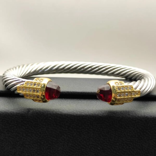 7mm Cable Bracelet with Garnet & Diamond Accents ??Gold Cap