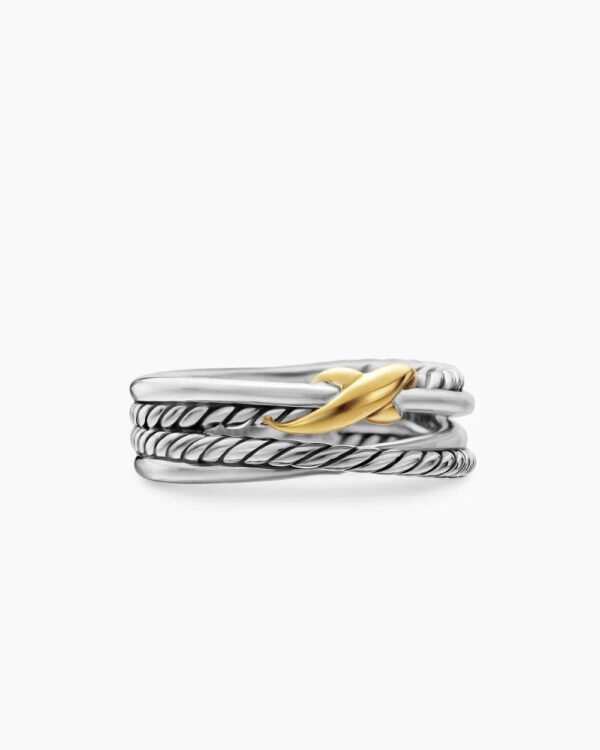 X Crossover Band Ring Sterling Silver with 18K Yellow Gold - 6