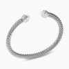 Classic Cable Bracelet Sterling Silver with Pearls and Diamonds, 5mm
