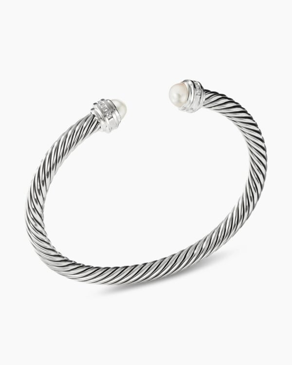 Classic Cable Bracelet Sterling Silver with Pearls and Diamonds, 5mm