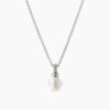 Petite Solari Pendant Necklace 18K White Gold with Pearl and Diamonds, 11.5mm