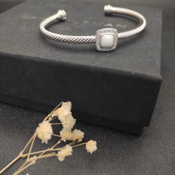 David Yurman  Sterling Silver Diamond and White Agate 4mm Noblesse Cable Bracelet