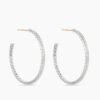 Pave Hoop Earrings Sterling Silver with Diamonds, 38mm