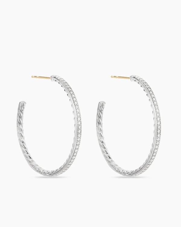 Pave Hoop Earrings Sterling Silver with Diamonds, 38mm
