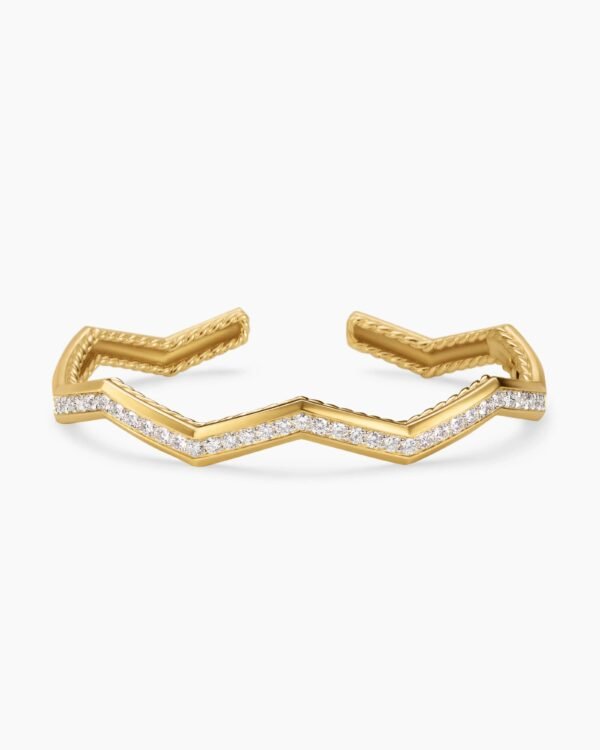 Zig Zag Stax??Cuff Bracelet 18K Yellow Gold with Diamonds, 5mm
