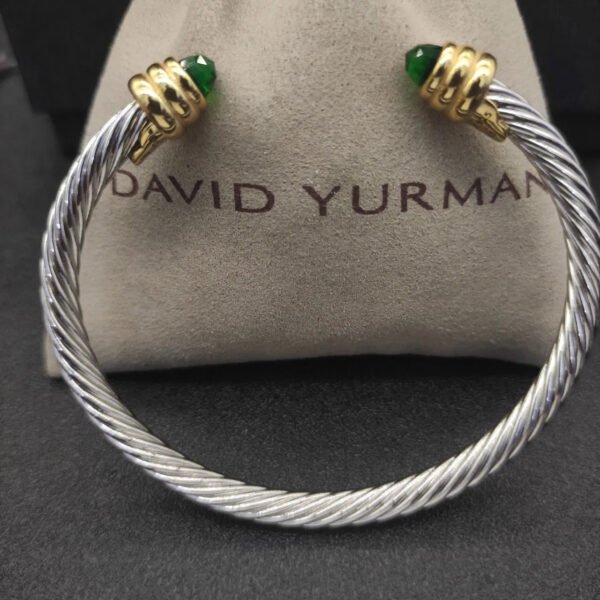 Classic Cable Bracelet Sterling Silver with Peridot and Diamonds, 5mm