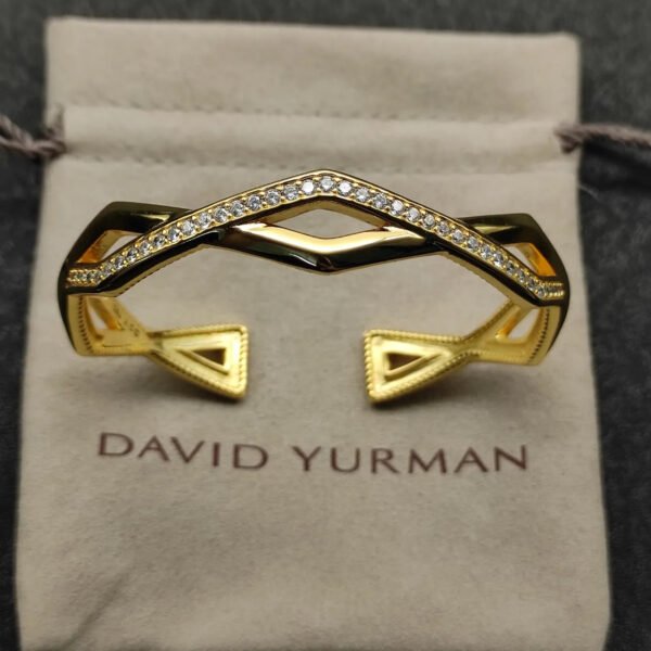 Zig Zag Stax??Two Row Cuff Bracelet Sterling gold with Diamonds, 13mm