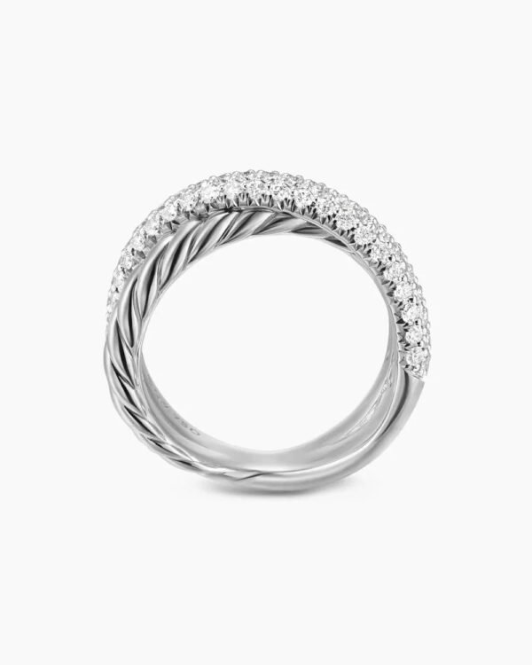 Crossover Two Row Ring Sterling Silver with Diamonds, 7.5mm - 6