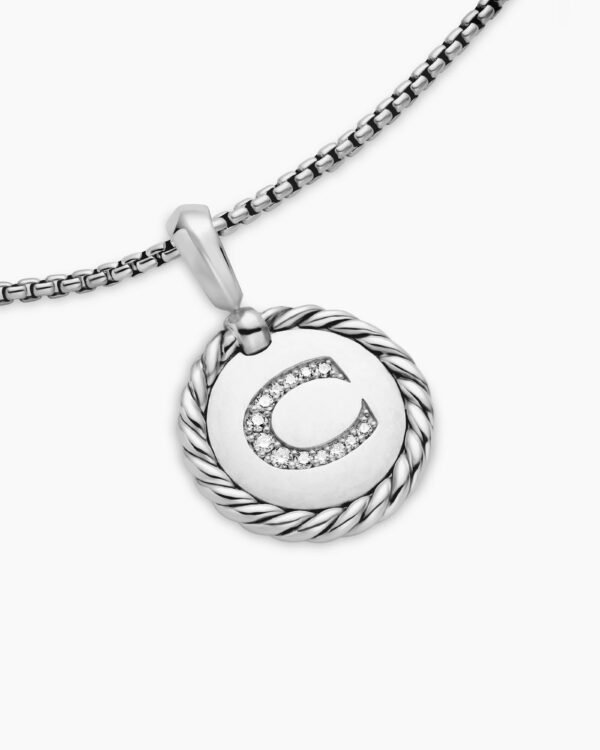 Initial Charm Necklace Sterling Silver with Diamond C
