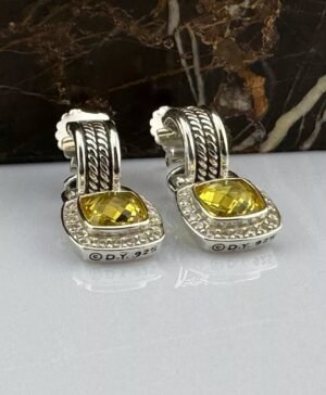 Albion&reg; Drop Earrings Sterling Silver with Yellow Onyx and Diamonds
