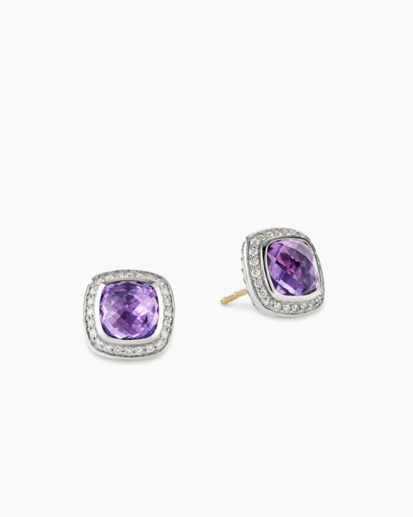 Albion Stud Earrings Sterling Silver with Amethyst and Diamonds, 7mm