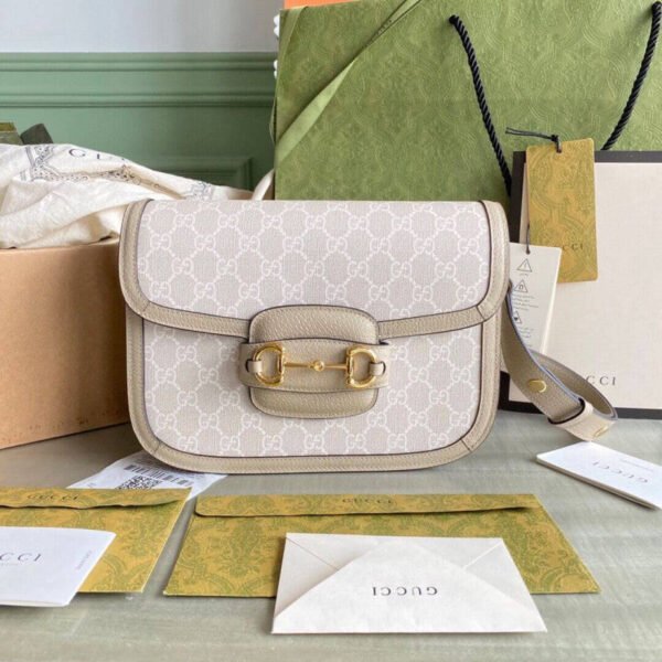 Gucci Horsebit 1955 Canvas Small Shoulder Bag White Beige