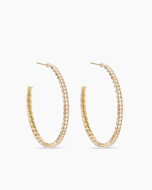 Pave Hoop Earrings 18K Yellow Gold with Diamonds, 38mm
