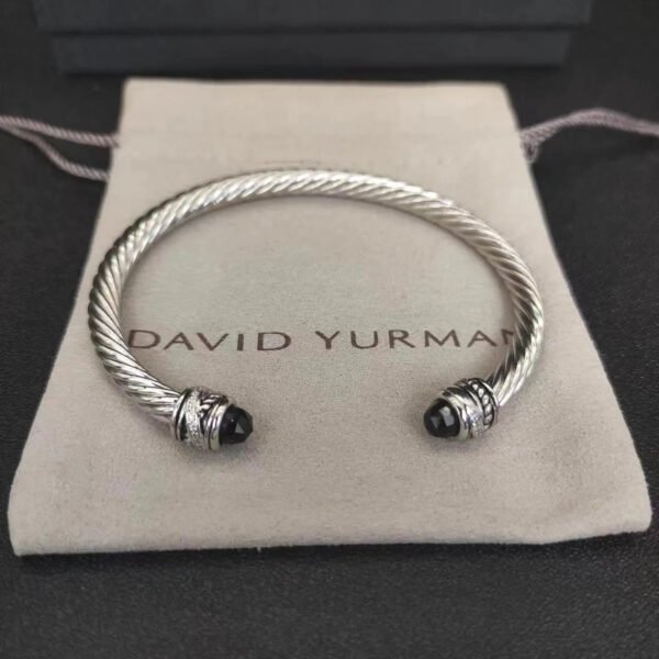 Classic Cable Bracelet Sterling Silver with Black Onyx and Diamonds, 5mm