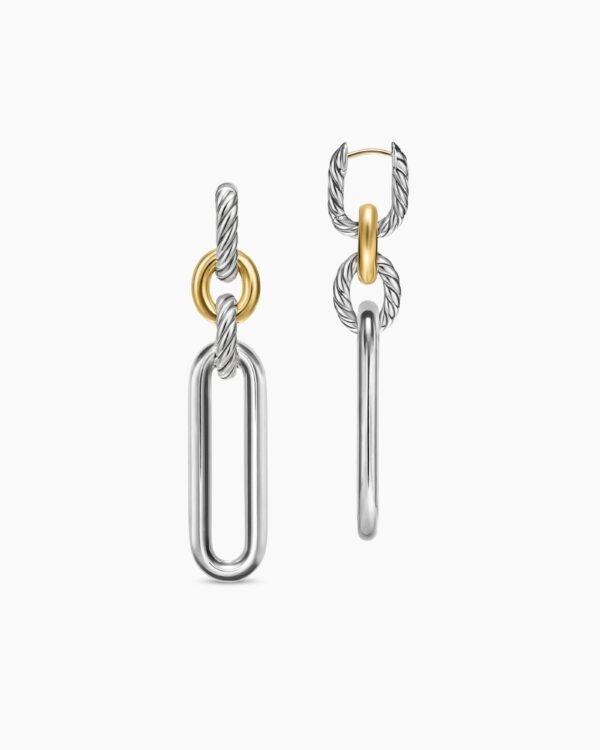 Lexington Double Link Drop Earrings Sterling Silver with 18K Yellow Gold, 53.5mm
