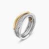 Crossover Band Ring Sterling Silver with 18K Yellow Gold, 6.8mm - 6
