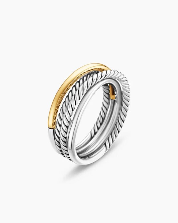 Crossover Band Ring Sterling Silver with 18K Yellow Gold, 6.8mm - 6