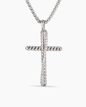 A4F99B5B-F42D-256C-FA00-3CD0F249DD55.jpg Crossover Cross Necklace Sterling Silver with Diamonds, 35.6mm